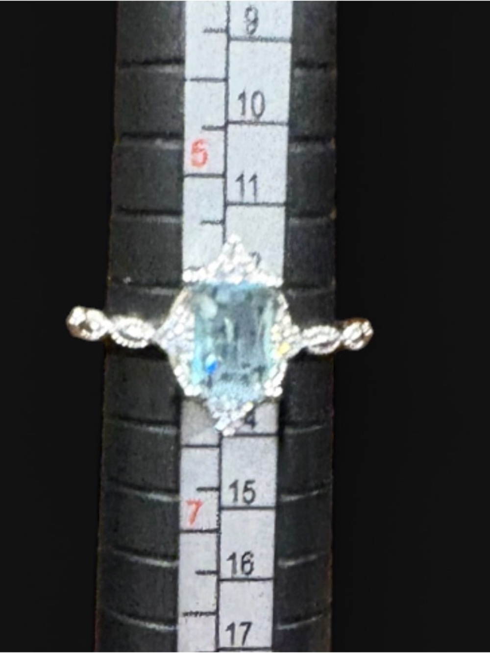 Unique Silver Aquamarine Halo Ring with Light Blue Gemstone